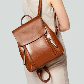 Жена раница, чанта през рамо от естествена кожа, училищен женски раница за лаптоп от естествена кожа, чанти-незабавни посланици