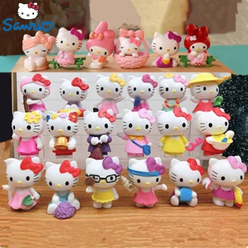 6 бр./компл. мини фигурки Sanrio Hello Kitty, cartoony украшение за Торта, Градинско растение, украса за парти, модел, кукла, Играчка за деца, подарък