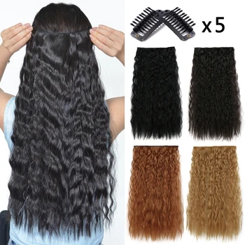 Синтетична вълна царевица, 5 щипки за коса разширения, Огнеупорни вълнообразни перука висока температуры22