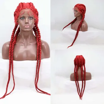 Перука Силвия Червена Тесьма WigsBox Опашка Синтетични Перука, Завързана Пълен Ръчно Оплетена Огнеупорни Влакнести На Косата На Перука От Съвсем Малък За Афро-Черно Жени