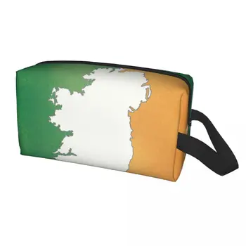 Пътна Ретро Карта на Ирландия В Чанта За Тоалетни Принадлежности с Ирландския Флаг, Преносим Патриотичен Козметични Органайзер За Грим, Кутия За Съхранение на Козметика Dopp Box Kit