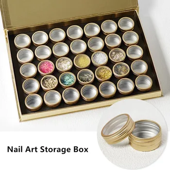 Празни 35 кутии Алуминиев прах за дизайн на ноктите, скъпоценни Камъни, планински кристал, контейнер за съхранение, калъф, плоча, инструменти за маникюр