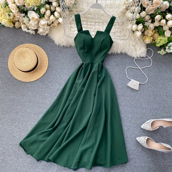 Fitaylor 2022, сексуална винтажное бандажное рокля с V-образно деколте на гърба на жената лятото елегантна дълга вечерна рокля с големи размахами, женски зелени плажна рокля