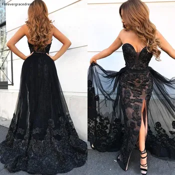 Черна рокля за абитуриентски бал без ръкави трапецовидна форма, дантелени вечерни рокли във формата на сърце, дамски дрехи големи размери в наличност