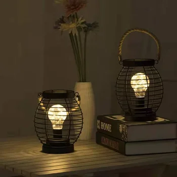 Кухи Led Лампа във Формата на Фенер, Творчески Лампа От Ковано Желязо, че, Ретро малка странична Лампа за Спални