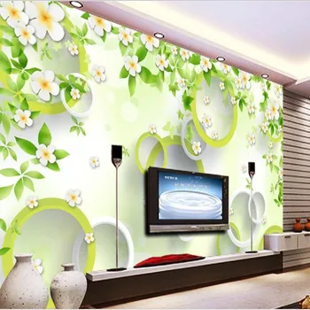 мащабни стенописи wellyu по поръчка, бели, зелени листа, 3D и стереофоничен кръг, ТЕЛЕВИЗИЯ-на фона на тапети papel de parede para quarto