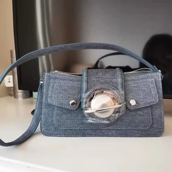 Реколта женствена чанта от плат деним, луксозни дизайнерски чанти, портфейли, новост 2023 г., с покритие от ламарина с нитове, малки чанти през рамото си под мишниците
