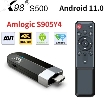 X98 S500 Mini Fire TV Stick Android 11 TV BOX 4G 32G AV1 Amlogic S905Y4 4K 60fps 2,4 G 5G Wifi TV Ключ мултимедиен плейър Приемник