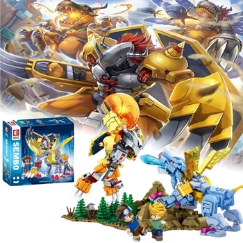 Нови строителни блокове Digimons, модел играчки, филми и ТЕЛЕВИЗИЯ, метална война, са подбрани фигурка Греймона, тухли, десктоп бижу за подарък