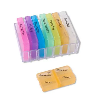 Креативна пластмасова кутия за лекарства с панти капак, 28 офиси, 7 дни в седмицата, цветен влагоустойчив, отговарят на високи колан, шрифт на Брайл, малък органайзер за лекарства