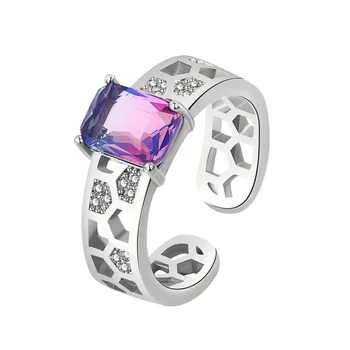 KOFSAC елегантен пръстен във формата на сот за жени, два цвята блестящи пръстени с градиентной геометрия кристали, модни бижута са от сребро проба 925