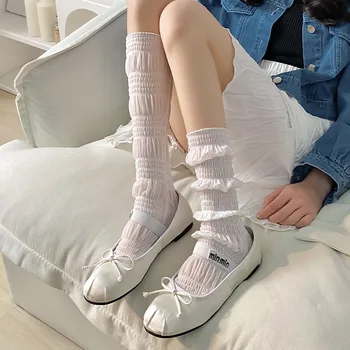 1 чифт/2023 Сезон: пролет-лято модерни универсални обикновена фини дамски чорапи, популярни средни чорапи-тръбички, чорапи в стил Лолита