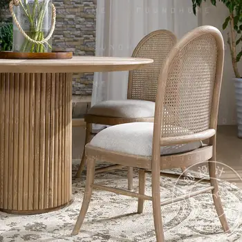 Трапезария стол с облегалка от ратан, модерен дизайн от масивно дърво, ратан, проста кърпа, ресторант, дом случайни стол