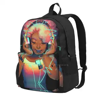 Музикален училище раница с Голям Капацитет, чанти за лаптопи, Музикални слушалки в ретро стил Chillhop Rainbow Afro Black Art