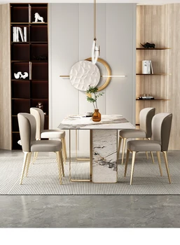 Италиански стил с каменна маса модерна проста светла луксозна вила голямо семейство дизайнерски семеен мрамор кв. маса стол