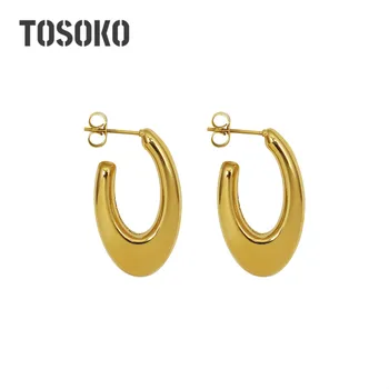 TOSOKO INS от неръждаема стомана, геометрични овални U-образни обеци, дамски модни обеци BSF453