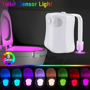 Сензор за движение, Лампа за тоалетна, led ночники, 8 цвята, нощна светлина за тоалетна, лампа за тоалетни, осветление на купата за баня