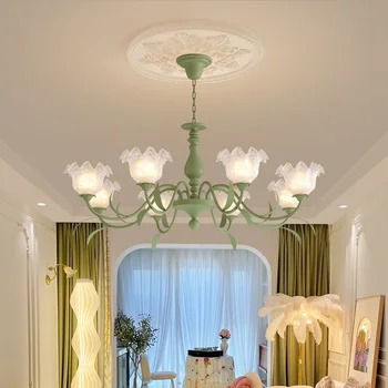 Стъклени полилеи с ландышем, френски цвете, начало крем лампа за дневна, потолочное осветление в скандинавската пасторальной спалнята