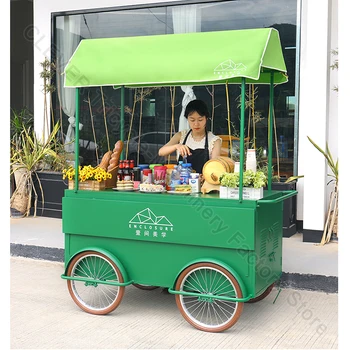 Многофункционална Зелена мобилни количка за закуски, изложбена количка за ресторанти, търговска Количка за продажба
