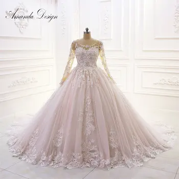 Сватбена рокля Аманда Design robe de mariage с дълъг ръкав и дантелен аппликацией розов цвят