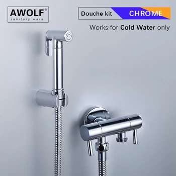 Пулверизатор за тоалетна и биде, масивна Месинг, хром двойна дръжка, комплект за душ в банята, блестящ сребърен душ Shattaf AP2248