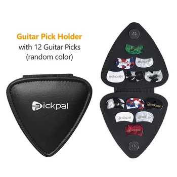 Медиатори PICKPAL Притежателя калъф за акустична електрически китари Включва 12 медиатори Кожени китара медиатори Чанта за съхранение