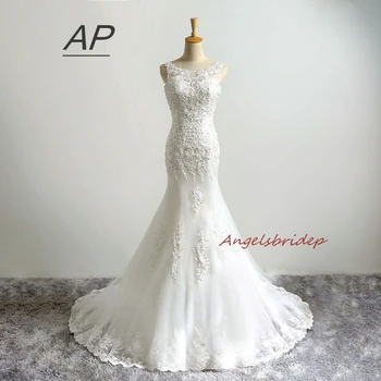 ANGELSBRIDEP Vestido De Noiva 2021 Сватбена рокля Русалка действителния Образ на Секси Вечерни Сватбени Рокли С Прозрачни Аппликацией На Врата с Дължина До пода