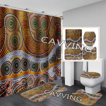 Живопис, коренното население на Австралия, 3D Принт, завеса за душ, Водоустойчив завеса за баня, Противоскользящий подложка за баня, комплект постелки за тоалетни, килим