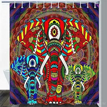 Слон Източна индийската артистична Цветна Мандала модел Пейсли Африкански Животни Завеса за душ
