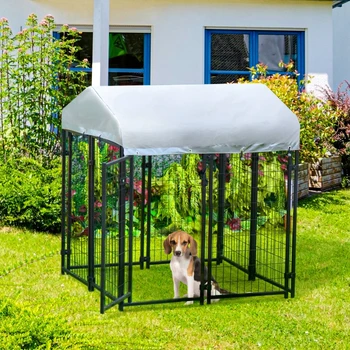 Голяма градинска куче на будка с размер 4 x 4 x 4,5 инча, стоманена ограда, с покрив от устойчива на uv плат Оксфорд и надежден заключване