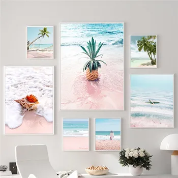 Плакат с морски пейзаж, начало декор, монтиране на изкуството, платно, боядисване, Пясъчен плаж, кокосова палма, пейзаж за проектиране на общежития