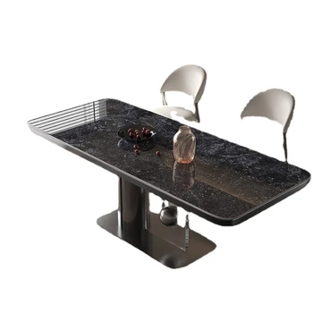 YY е Лесна луксозна каменна плоча маса за Хранене, Луксозна каменна италианска комбинация от домашен маса и стол от висок клас