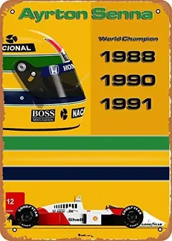 Метални табели - Аертон Сена Ayrton Senna на McLaren MP4-8 x 12, Лидице плоча в ретро стил