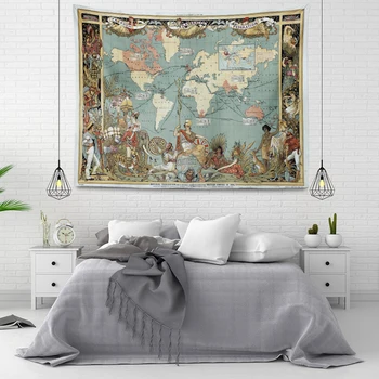 Интериор в стил бохо, Карта на света, с висока разделителна способност, Гоблен, Естетичен Декор на стая, на Гоблен, Окачена на стената, Украса спални, Стенни рисувани, боядисани стени