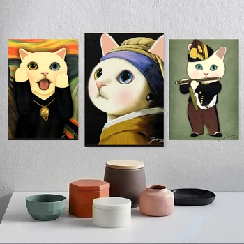 Скандинавски cartoony котка, Прекрасен домашен любимец, живопис върху платно, стенни картини за детска стая, стенни художествени плакати, щампи, творчески декора на стените