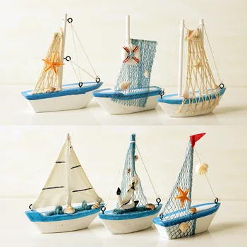 Средиземноморски дървени модели на кораби, микро Пейзаж, плаване с рибарска лодка, градински миниатюрни фигурки, морски декорации за дома, направи си сам