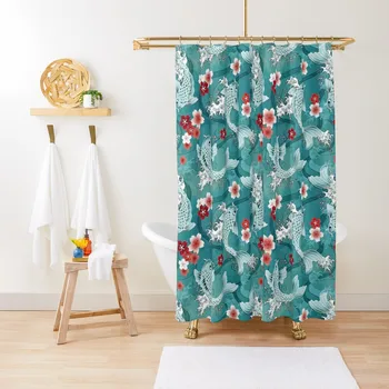 Цвете сакуры Koi в бирюзовом цвят завеса за душ, водоустойчив завеса за душ със защита от мухъл