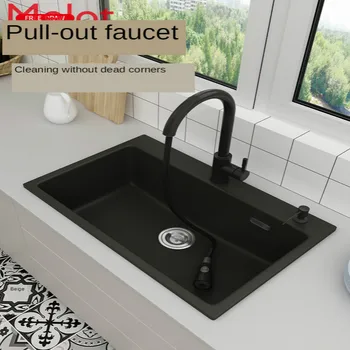 Кварцевая мивка с един слот, кухненска мивка за зеленчуци, голяма удебелена мивка за ръчна работа с един таза под платформа