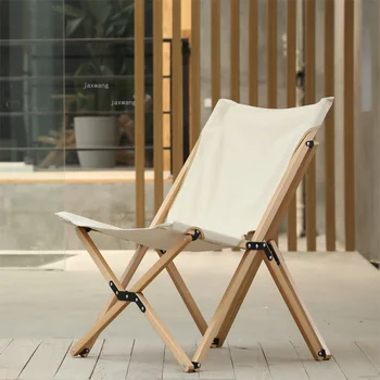 Скандинавските дървени Единични сгъваеми столове за апартаменти, Преносим шезлонг за кафе, балкон, стол за почивка, плажен стол за нощуване на открито