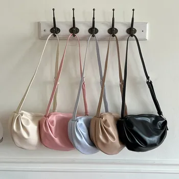 Пролетно-лятна нова мека чанта за кнедлите от изкуствена кожа с едно рамо, разработена от женски малцинство, сгънати чанта с чанта-облак ярки цветове