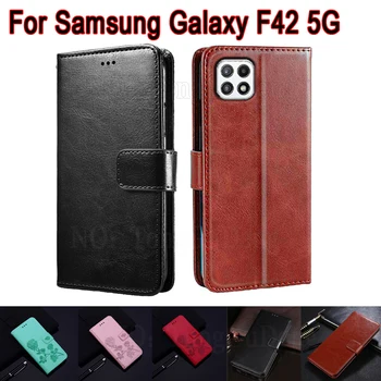Флип-надолу капак за Samsung Galaxy F42 Калъф-награда за Samsung F42 5G SM-E426B Чантата с Магнитна карта, Кожена Поставка Etui Case