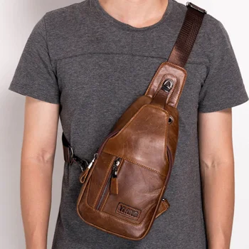 Мъжки раница-прашка от естествена кожа, чанта на едно рамо, ежедневни модерен дизайнерски мъжки чанти-месинджър от естествена телешка кожа, чанти през рамо, отличителни чанти