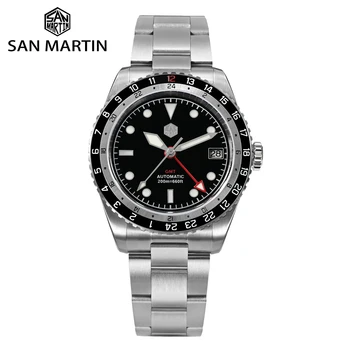 San Martin Дизайн GMT Мъжки Часовник 38 мм Световна Таймер Водоустойчив NH34 Автоматични Механични Ръчни Часовници 20 бар Сапфирен Кристал SN0112