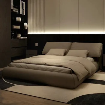 Италианската изключително проста кожена легло лека екстравагантен проста мека чанта голямо легло луксозни интернет-знаменитост легло