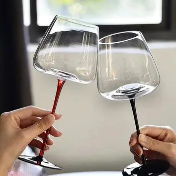 Чаша за червено вино в японски стил, кристална чаша, без олово, червен прът, чаши за шампанско с черно дъно, набор от предмети от бита