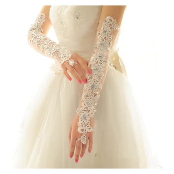 Външна търговия ръкавици за булки-Дълги летни сватбени слънчеви ръкавици за сватбена рокля Дантелени ръкавици производител на едро за доставка