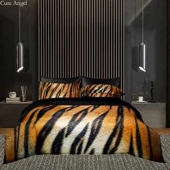 Чаршаф с абстрактен модел на тигрова кожи 200x200, Черно Стеганое одеало за двойно легло размер 