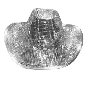 Ковбойская шапка с диско-топка 2023, Нова Лъскава шапка с диско-топка от огледално стъкло, Лъскав Блясък със скъпоценни камъни от Огледално стъкло, Окото акценти За жени
