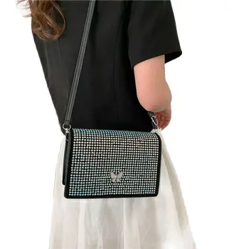 Модерна чанта с кристали, лятна мода дамска чанта с кристали, флип-надолу чанта през рамо, малка квадратна чанта