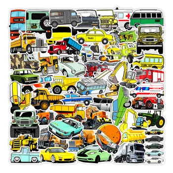 50 бр. Специален стикер на кола, сладък етикети на автобус, камион, мотоциклет, детска играчка пътна количка, куфар, лаптоп, Скейтборд